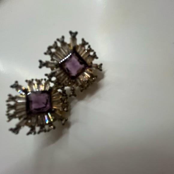 Vintage Gold and Purple Earrings - Picture 1 of 3